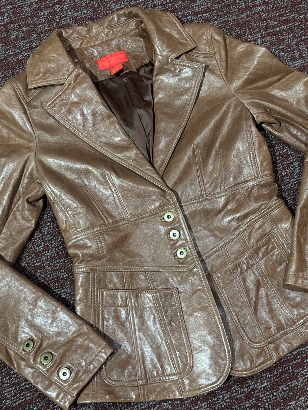 Elements by Vakko leather jacket fitted chocolate brown metallic soft buttery 6